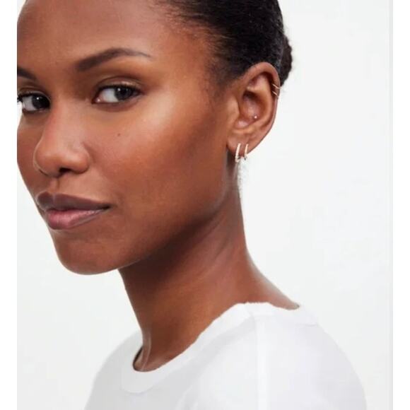 Madewell Double Huggie Hoop Pave Demi Fine Earrings Sterling Silver NWT - Picture 4 of 4